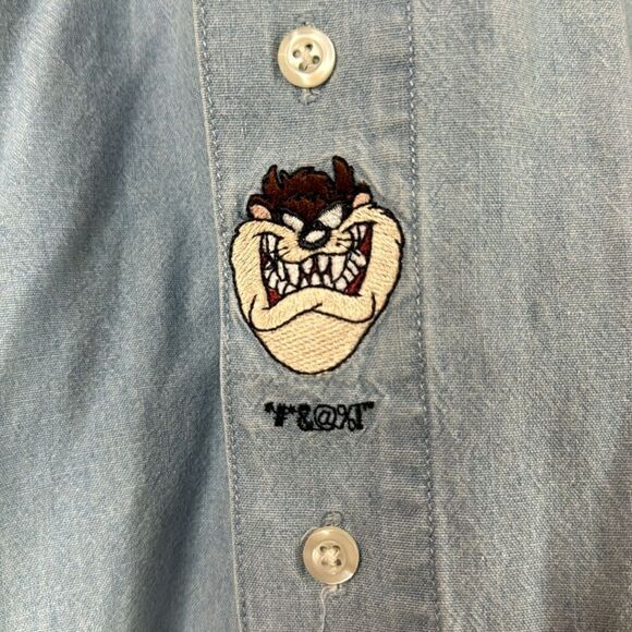 Vintage Warner Bros Looney Tunes Denim Chambray Button Long Sleeve Cotton Size S - Picture 5 of 7